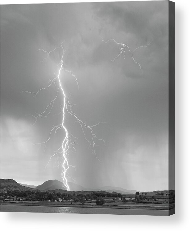 July Acrylic Print featuring the photograph Lightning Strike Colorado Rocky Mountain Foothills BW by James BO Insogna