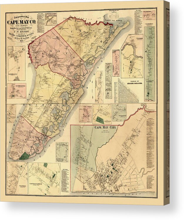 Map Of Cape May Acrylic Print featuring the photograph Map Of Cape May 1872 by Andrew Fare