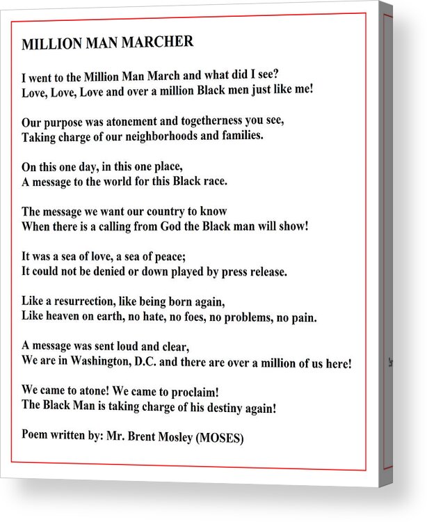 Milllion Man March Acrylic Print featuring the digital art Million Man Marcher Poem By MOSES by Adenike AmenRa