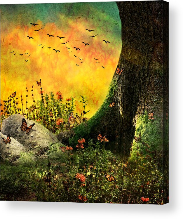 Monarch Acrylic Print featuring the mixed media Monarch Meadow by Ally White