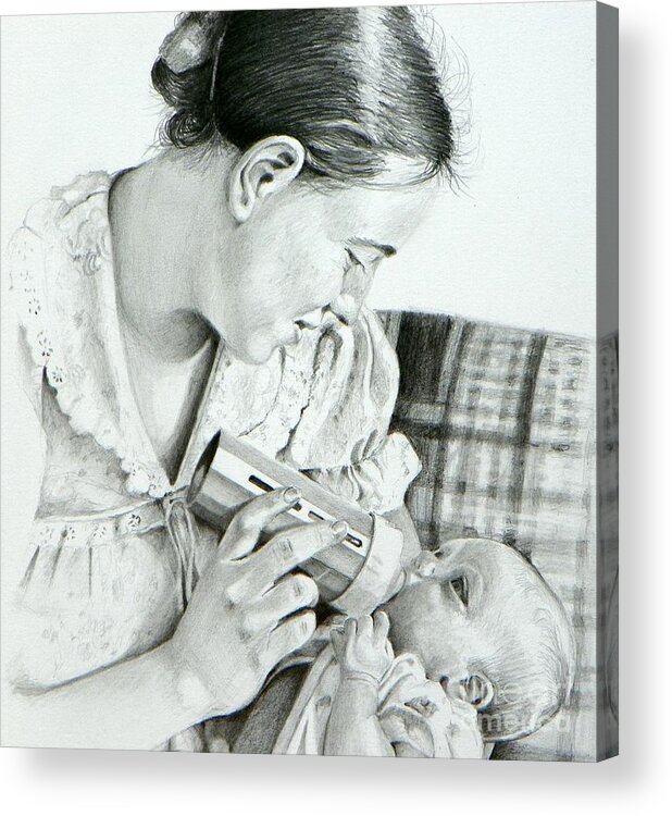 Pencil Drawing Acrylic Print featuring the drawing Mother and Child by David Ackerson