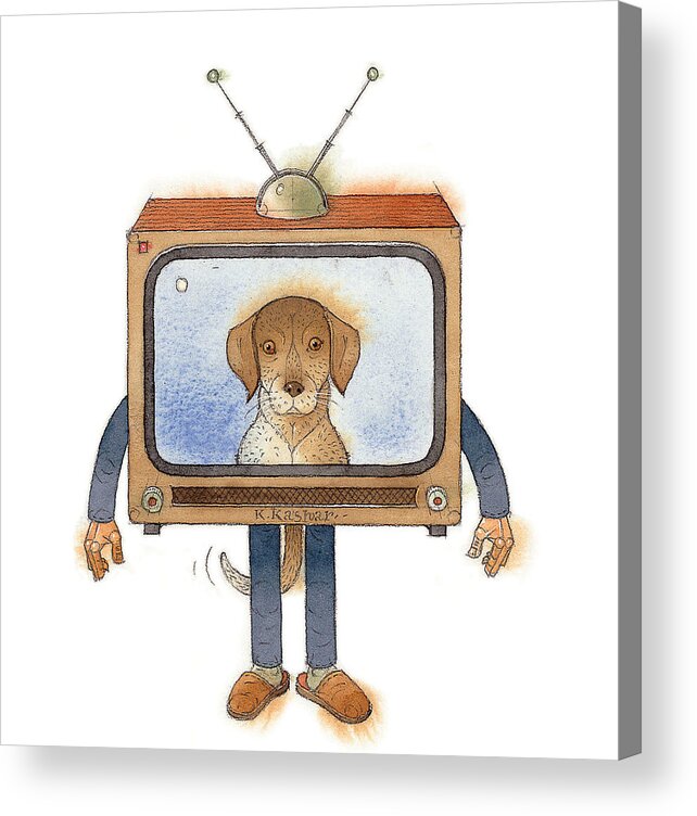 Tv Televoision Dog Acrylic Print featuring the painting tv by Kestutis Kasparavicius