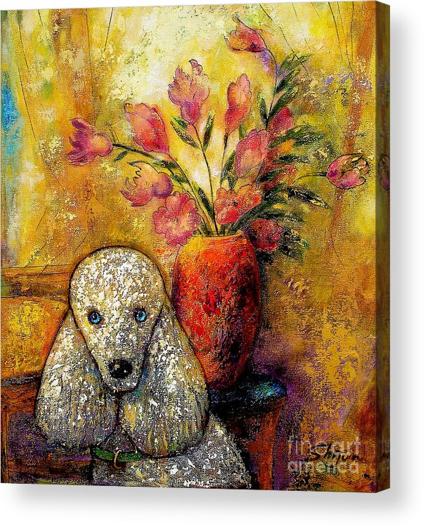 Portrait Acrylic Print featuring the painting Poodle in the Morning by Shijun Munns