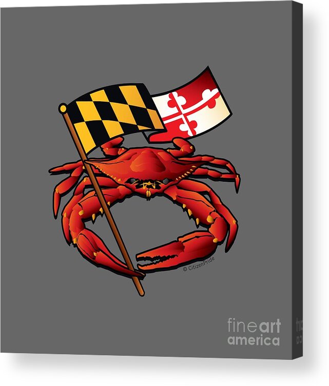 Maryland Crab Acrylic Print featuring the digital art Red Crab Maryland Flag Crest by Joe Barsin