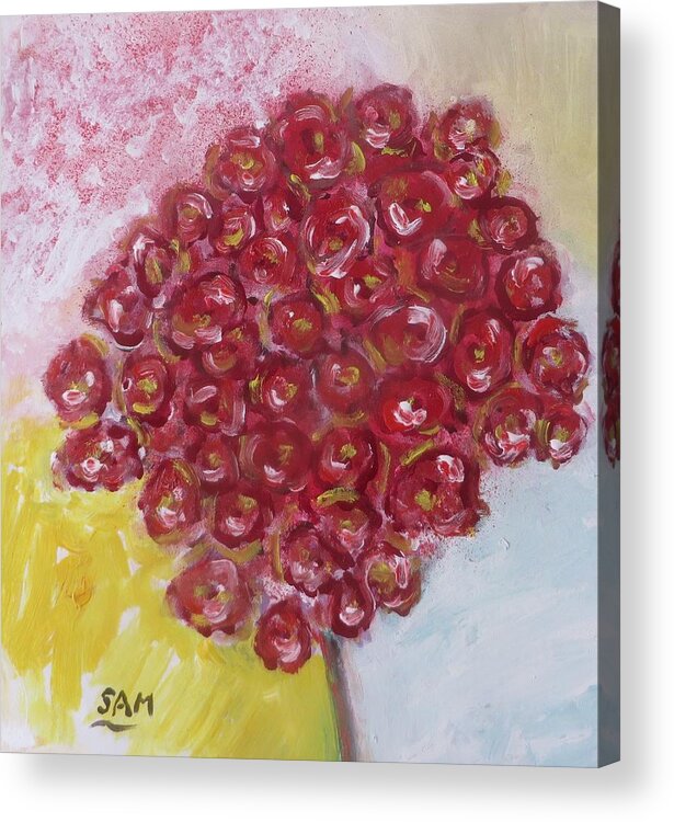 Roses Acrylic Print featuring the painting Roses in bloom by Sam Shaker