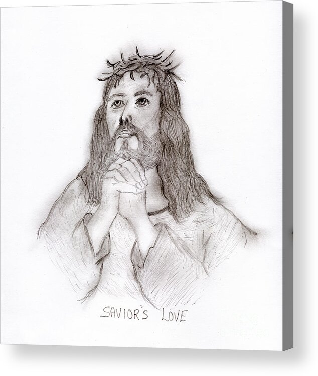  Jesus Acrylic Print featuring the drawing Savior's Love by Sonya Chalmers