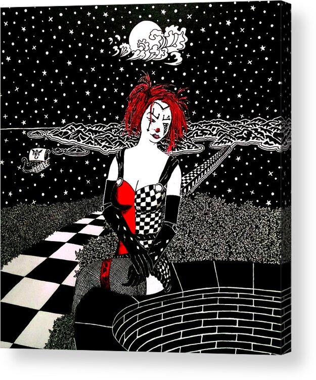 Black And White Acrylic Print featuring the drawing Scarlet Checkers by Red Gevhere