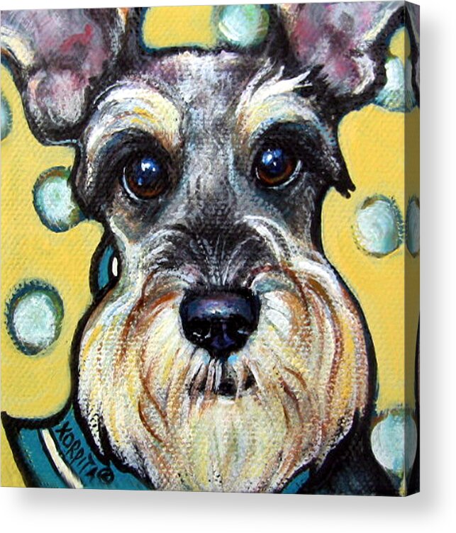 Dog Acrylic Print featuring the painting Schnauzer with Polkadots by Rebecca Korpita