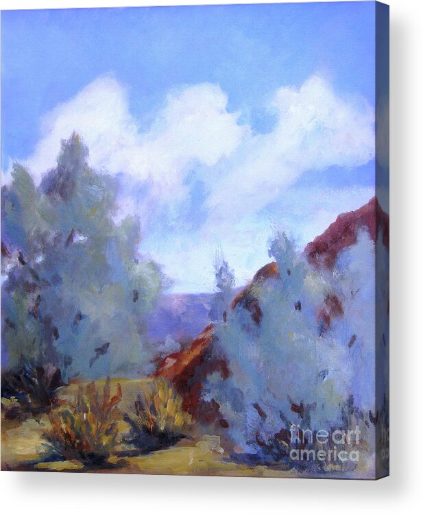 Landscape Acrylic Print featuring the painting Smoke Trees in Bloom in Palm Desert by Maria Hunt
