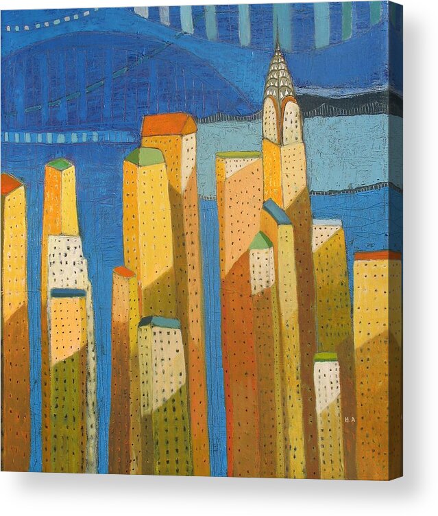 Modern Cityscape Painting Acrylic Print featuring the painting Nyc Skyline With Blue by Habib Ayat