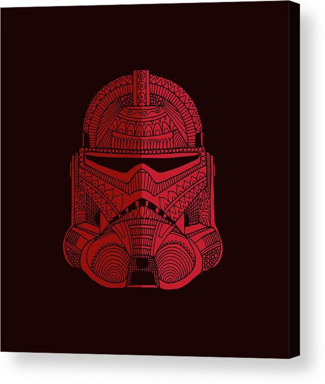 Stormtrooper Acrylic Print featuring the mixed media Stormtrooper Helmet - Star Wars Art - Red by Studio Grafiikka