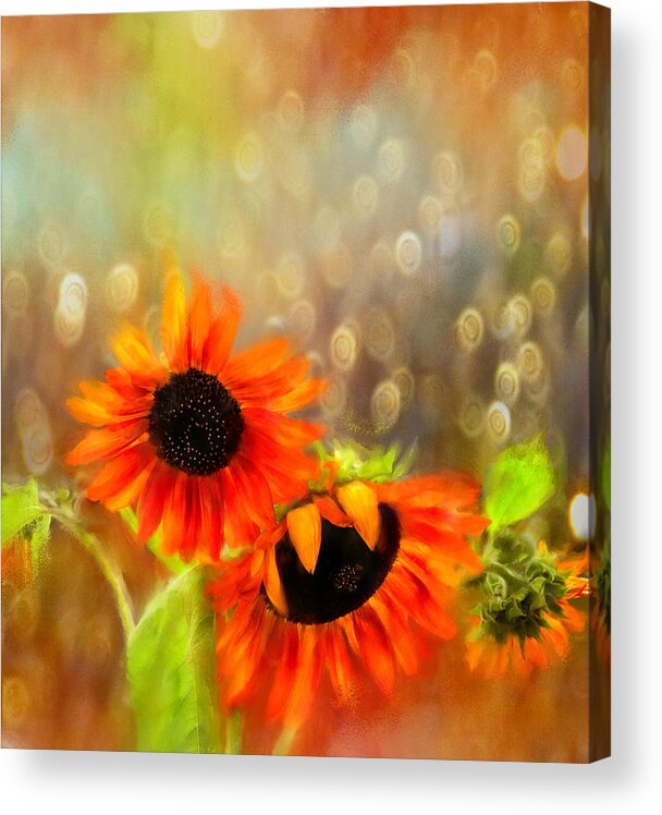 Floral Acrylic Print featuring the digital art Sunflower Rain by Sand And Chi
