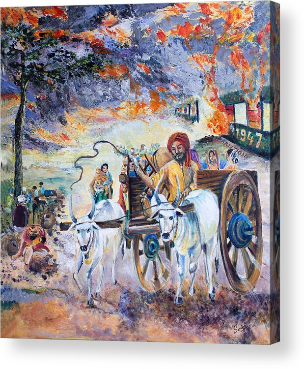 Burning Punjab Acrylic Print featuring the painting The Burning Punjab-1947 by Sarabjit Singh