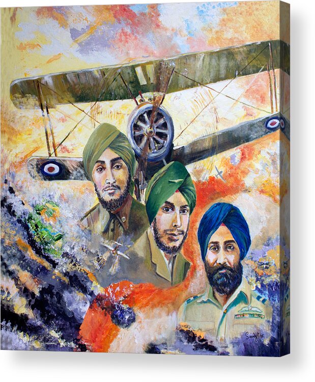 War Heroes Acrylic Print featuring the painting The Flying Sikhs by Sarabjit Singh