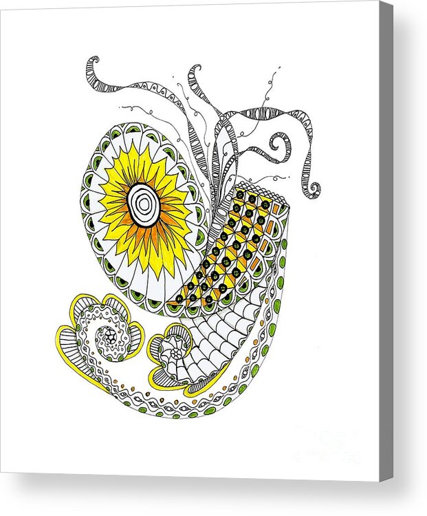 Zentangles Acrylic Print featuring the mixed media The Yellow Zinger by Ruth Dailey