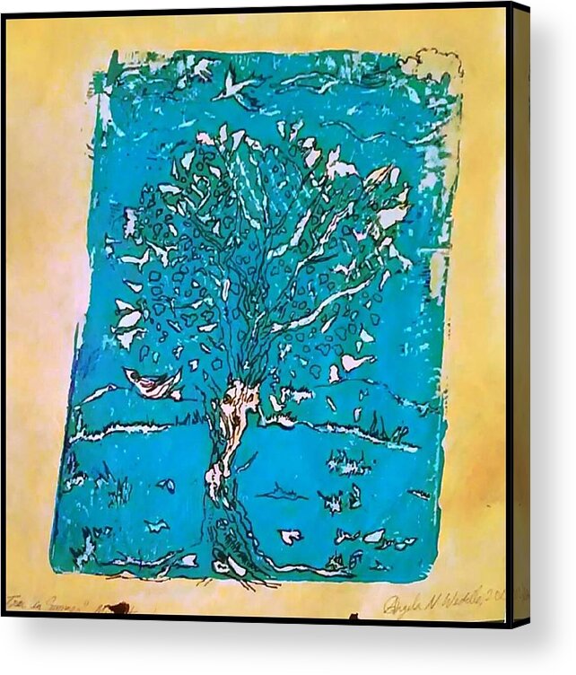 Tree Acrylic Print featuring the mixed media Tree in Summer by Angela Weddle