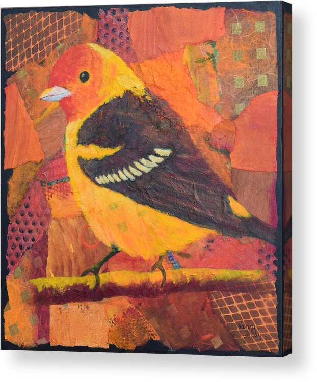 Western Tanager Acrylic Print featuring the painting Western Tanager by Nancy Jolley