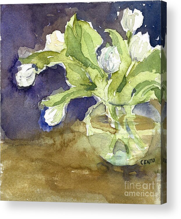Flowers Acrylic Print featuring the painting White Tulips by Mafalda Cento
