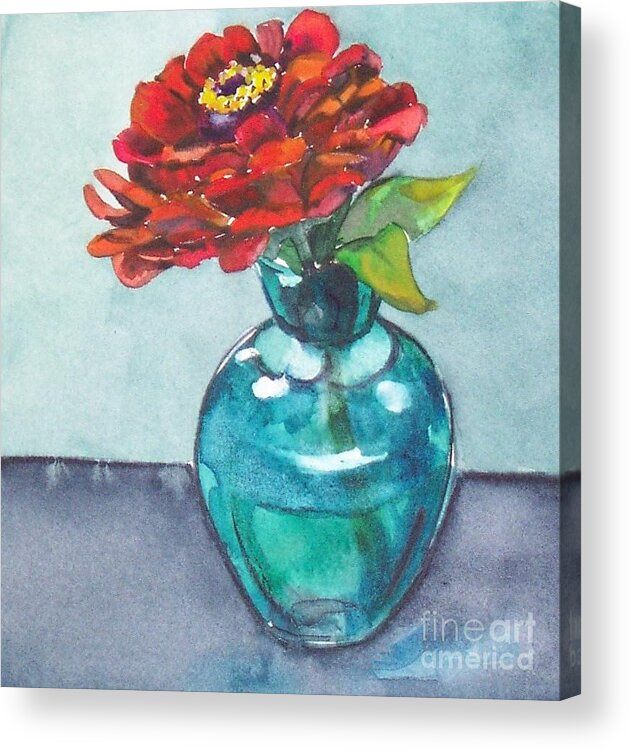 Zinnia Acrylic Print featuring the painting Zinnia by Jane Loveall