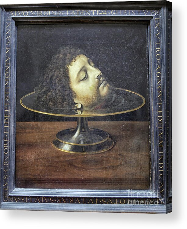 1507 Acrylic Print featuring the photograph Head of John the Baptist, 1507, with frame and inscription -- by by Patricia Hofmeester