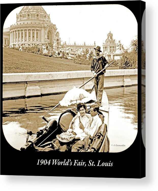 Sightseeing Boat Acrylic Print featuring the photograph 1904 Worlds Fair, Sighteeing Boat, Oarsman and Couple by A Macarthur Gurmankin