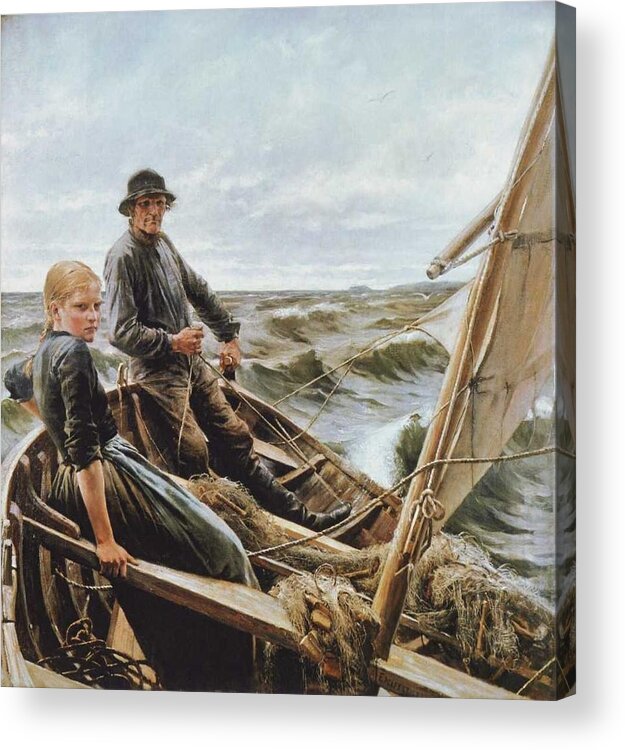 Wave Acrylic Print featuring the painting Albert Edelfelt - On the Wave by Celestial Images