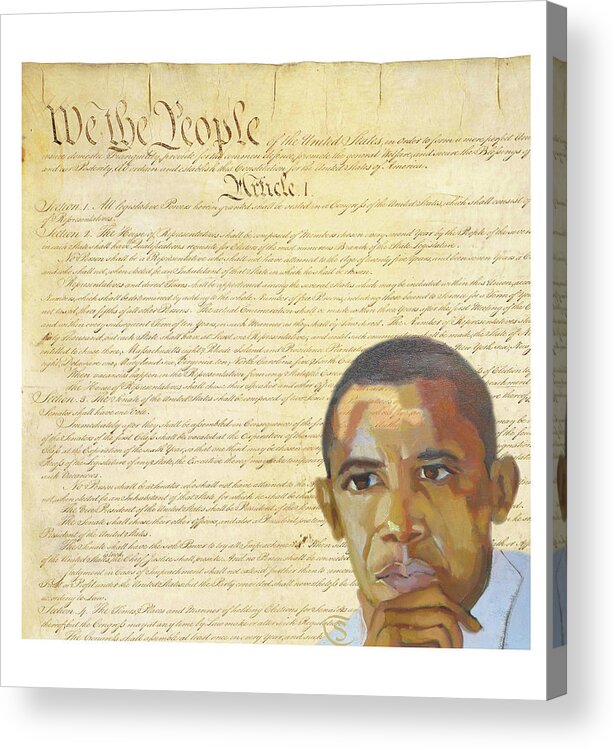 Barack Hussein Obama Acrylic Print featuring the digital art Barack Obama - Constitution by Suzanne Giuriati Cerny