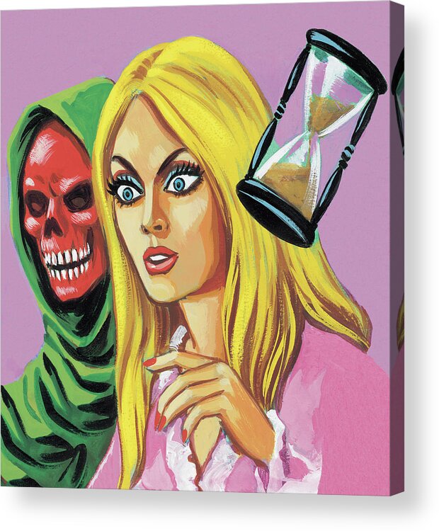 Afraid Acrylic Print featuring the drawing Blonde With Red Skull Monster by CSA Images