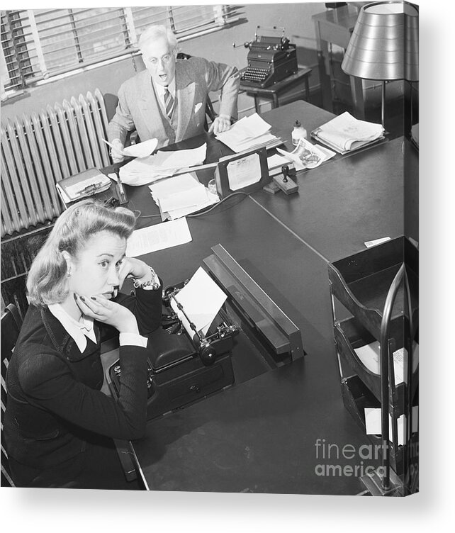 Corporate Business Acrylic Print featuring the photograph Boss Yelling At His Secretary In Office by Bettmann