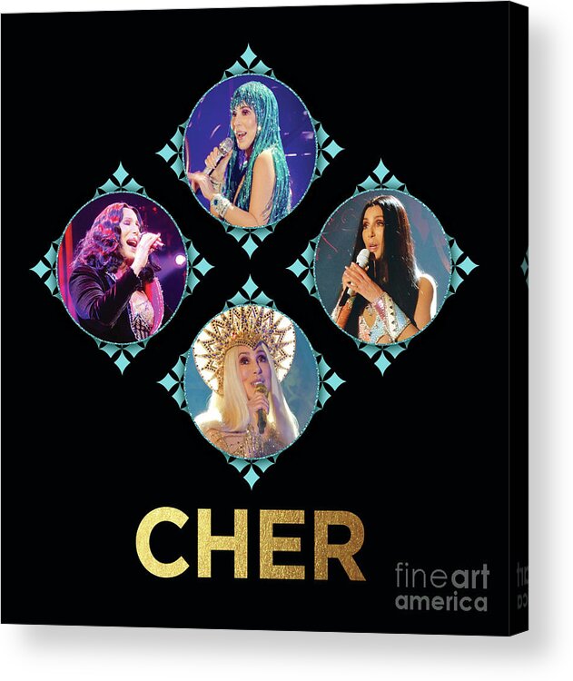 Cher Acrylic Print featuring the digital art Cher - Blue Diamonds by Cher Style