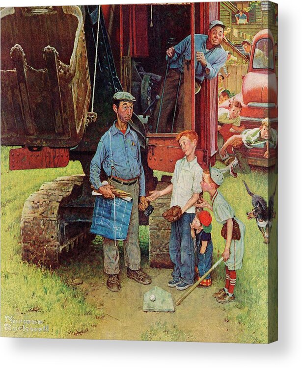 Baseball Acrylic Print featuring the painting Construction Crew by Norman Rockwell