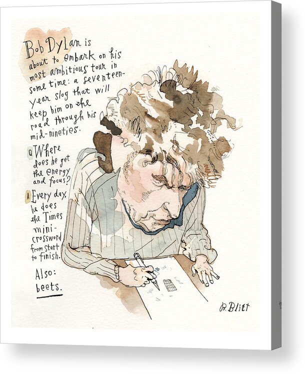 Dylan's Secret Revealed Acrylic Print featuring the painting Dylan's Secret Revealed by Barry Blitt