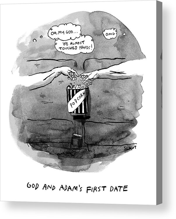  God And Adam’s First Date Movie Theater Acrylic Print featuring the drawing First Date by Sara Lautman