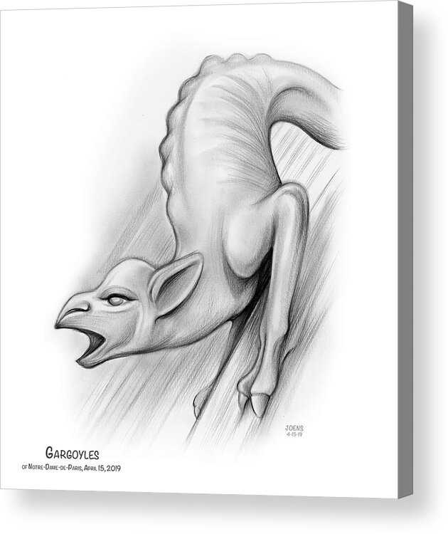Gargoyle Acrylic Print featuring the drawing Gargoyles of Notre Dame by Greg Joens