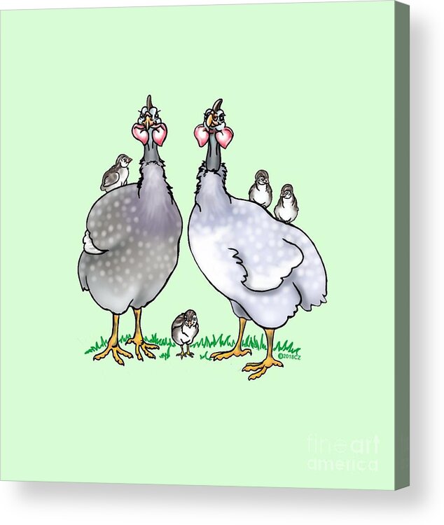 Guinea Acrylic Print featuring the digital art Guinea Fowl family by Chickenzoo Art