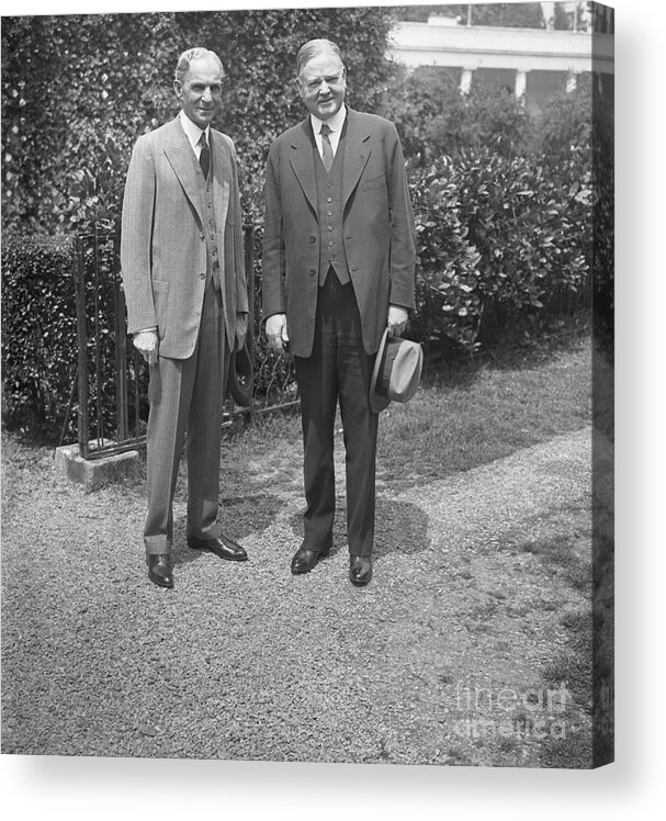 Following Acrylic Print featuring the photograph Henry Ford And Herbert Hoover Posing by Bettmann