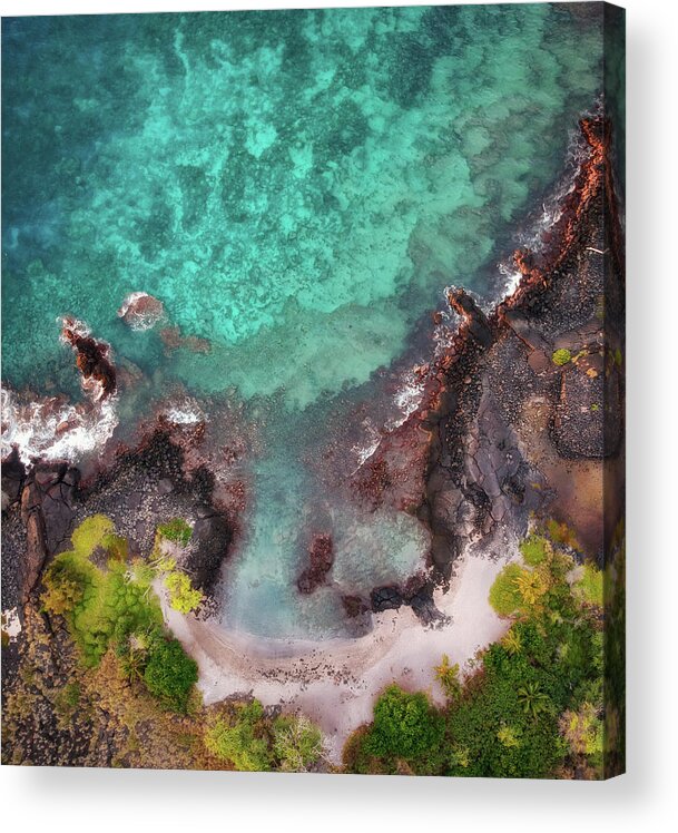Kona Acrylic Print featuring the photograph Honokohau Harbor Beach Aerial by Christopher Johnson