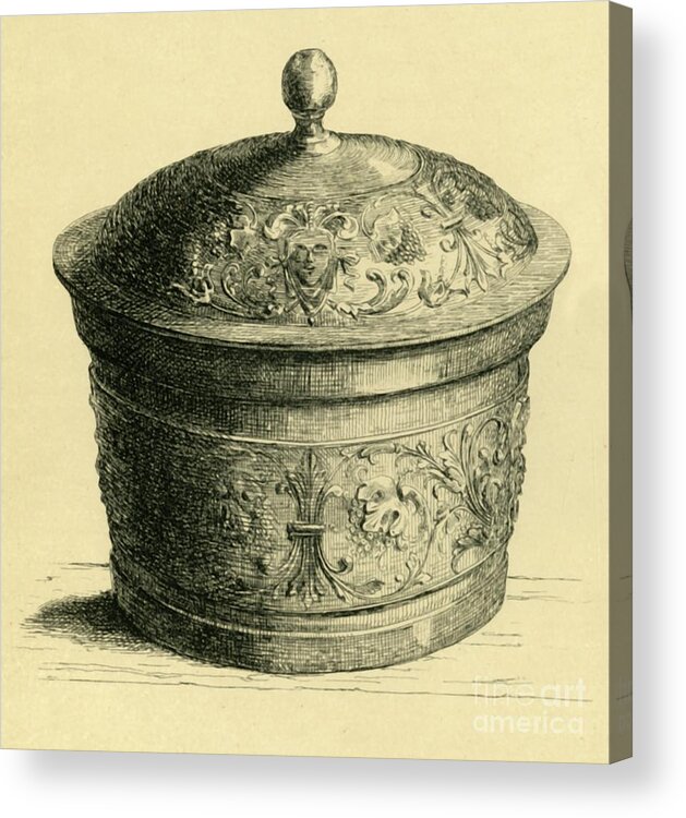 Engraving Acrylic Print featuring the drawing Metal Box With Lid by Print Collector