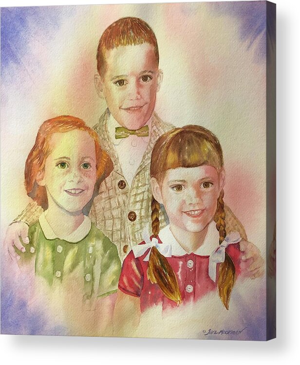 Tara Moorman Watercolors Acrylic Print featuring the painting The Latimer Kids by Tara Moorman