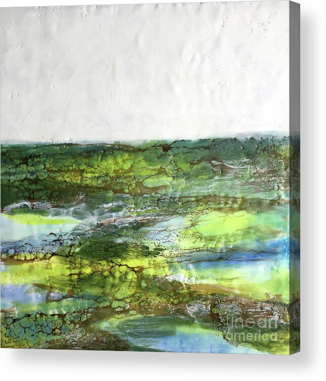 Encaustic Acrylic Print featuring the painting Mystical Greens by Christine Chin-Fook