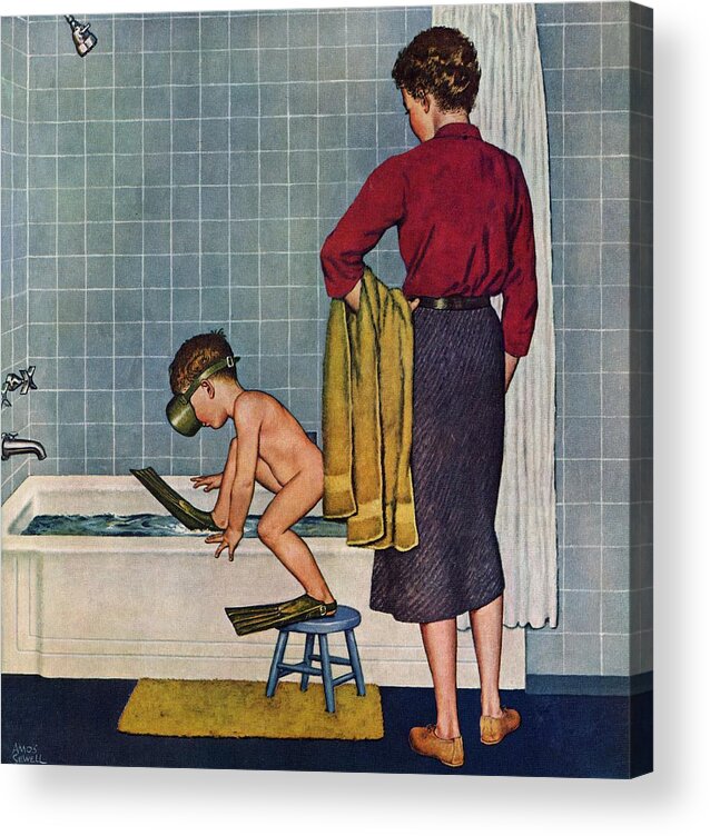 Bathing Acrylic Print featuring the drawing Scuba In The Tub by Amos Sewell