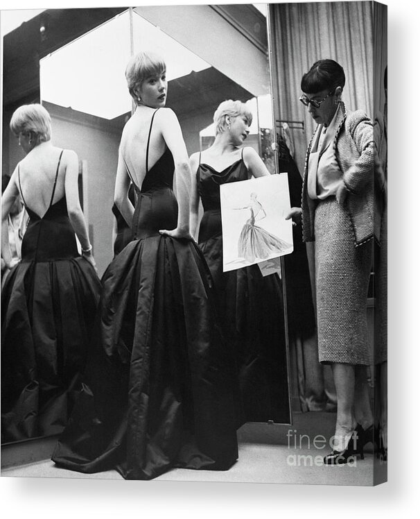 People Acrylic Print featuring the photograph Shirley Maclaine Trying On Gown by Bettmann