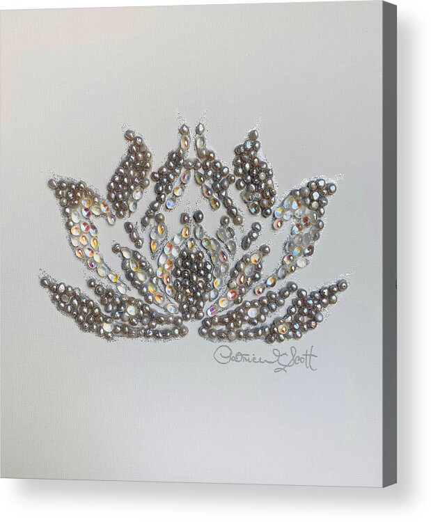 Lotus Acrylic Print featuring the mixed media Silver Lotus by Patrice Scott