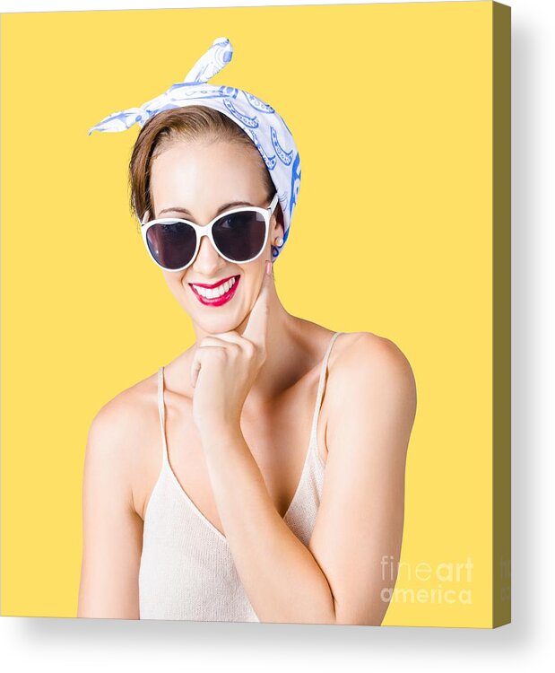 Pin-up Acrylic Print featuring the photograph Smiling pin-up girl by Jorgo Photography