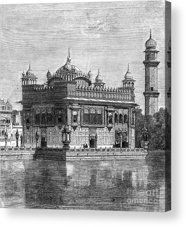 Engraving Acrylic Print featuring the drawing The Golden Temple And The Lake by Print Collector