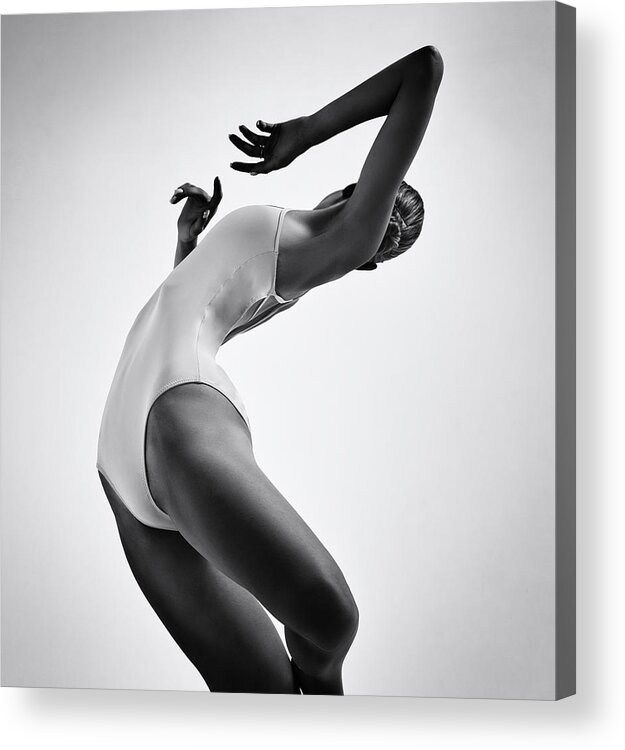 Concentration;cute;emotional;energetic;expression;sensual;temperamental;aesthetic;beauty;art;balance;ballerina;body;choreography;dance;deflection;exercise;flexibility;modern;motion;odette;pa;performance;pointes;rush;slant;stand;stretching;workout;backgrou Acrylic Print featuring the photograph The Subtle by Alexandr