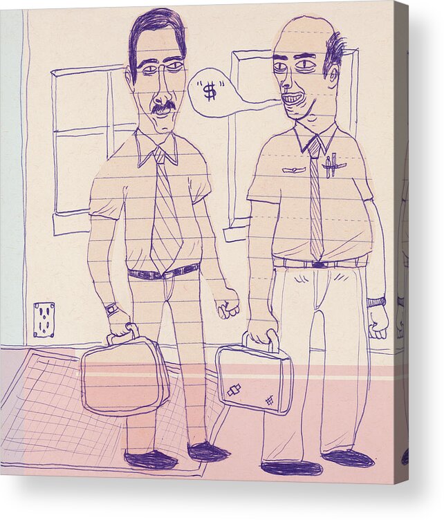 Adult Acrylic Print featuring the drawing Two Coworkers in Conversation by CSA Images