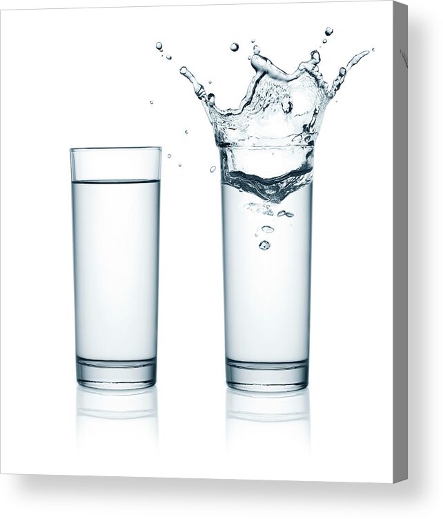 Alcohol Acrylic Print featuring the photograph Two Glasses Of Water, One With Splashes by Julichka