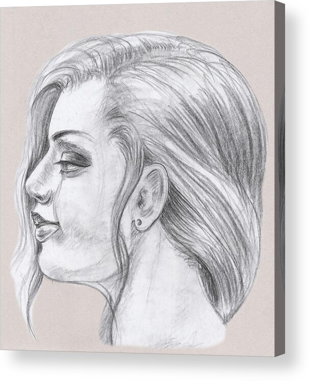 Woman Acrylic Print featuring the drawing Young Woman Head Study Profile by Irina Sztukowski