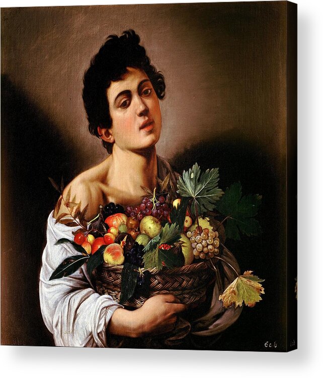 Youn Boy Acrylic Print featuring the painting Boy With Basket of Fruit #1 by Caravaggio